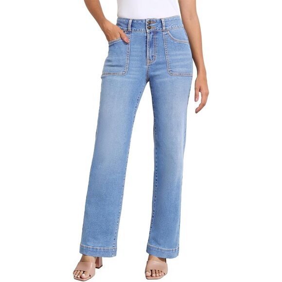 Women's High Waisted Straight Leg Denim Pants Stretch Tummy Control Casual - Picture 3 of 8